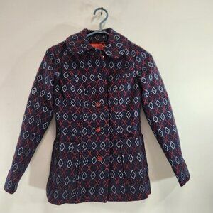 Vintage Diamond X Pattern Handmade Jacket Blue & Red Outdoor Blazer Sport Coat